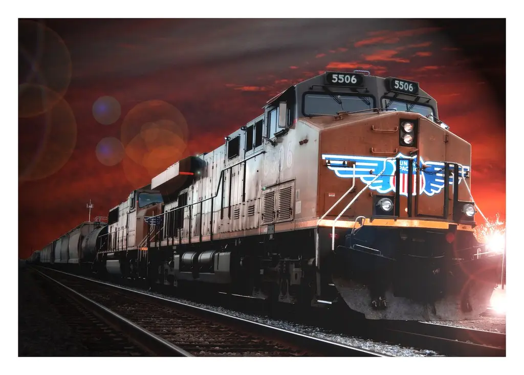 Freight train locomotive on the mainline, the kind of horn sound truck kits imitate