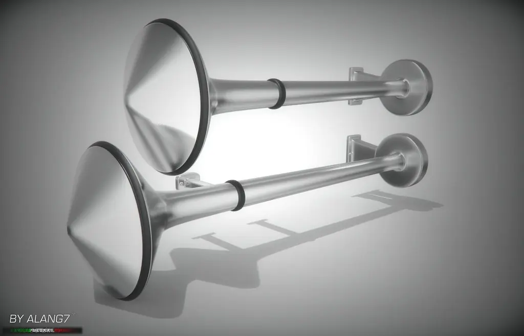 Chrome dual truck air horns mounted on a vehicle