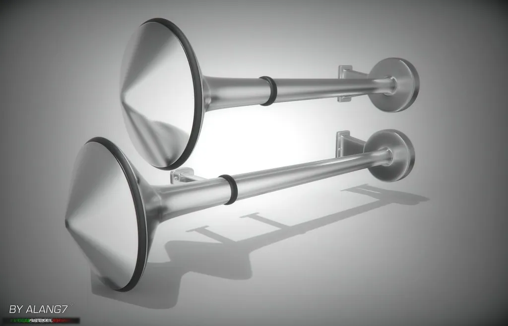 Chrome dual truck air horns mounted on a vehicle
