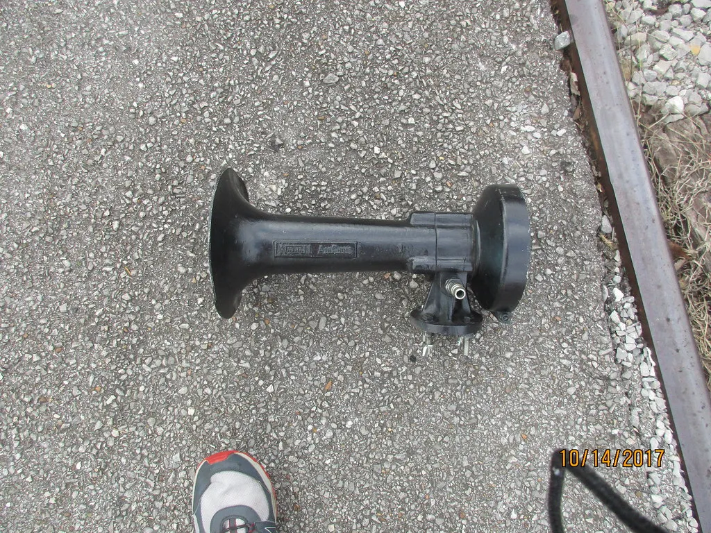 Nathan AirChime train horn cluster mounted on a locomotive