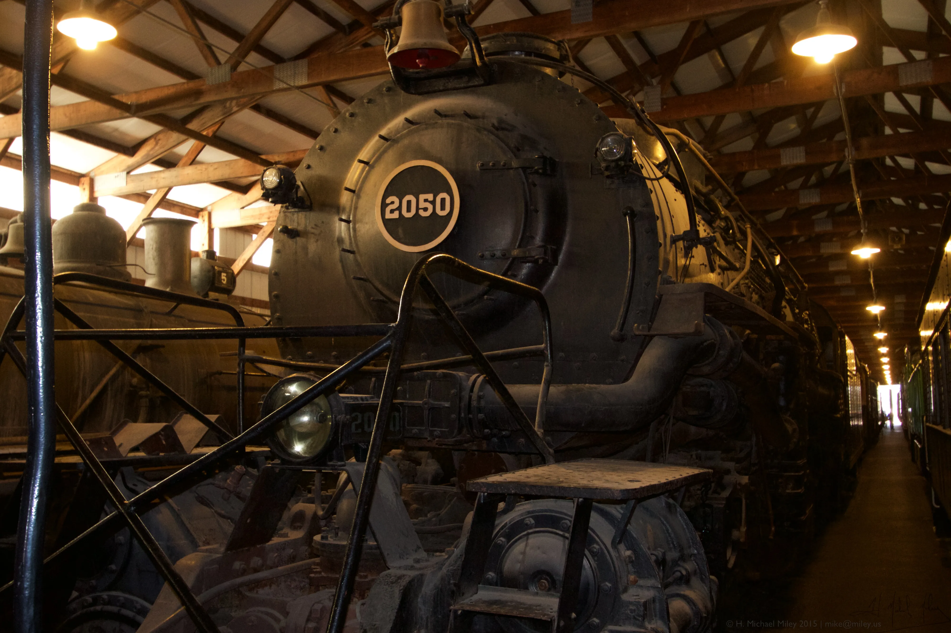 Front of a North American diesel locomotive — where five-chime horns like the Nathan K5HL are roof-mounted