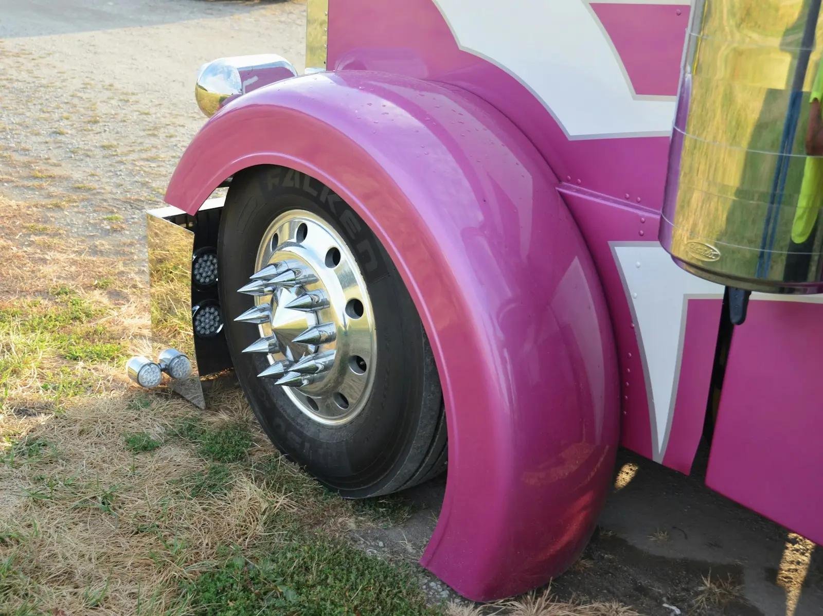 Red and white Peterbilt truck on the road — Peterbilt 379 cab-roof install context