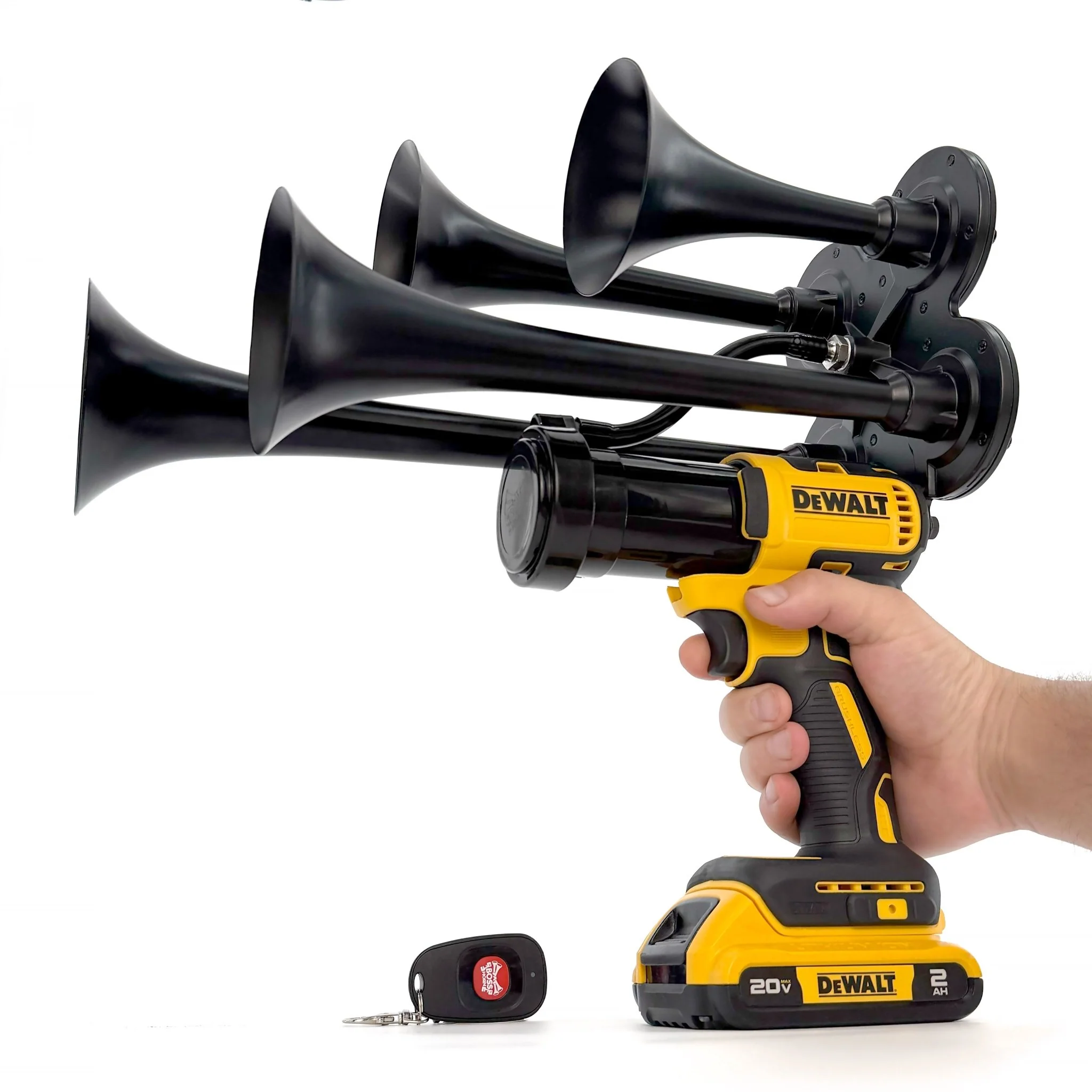 BossHorn DeWalt Quad Train Horn shown in use