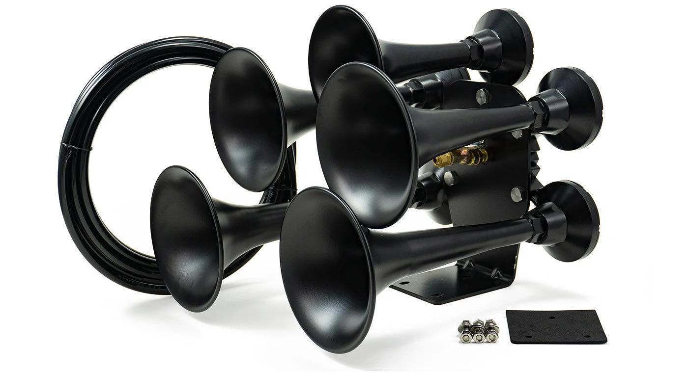 Katrina blacked-out 5-chime horn detail showing the five metal bells