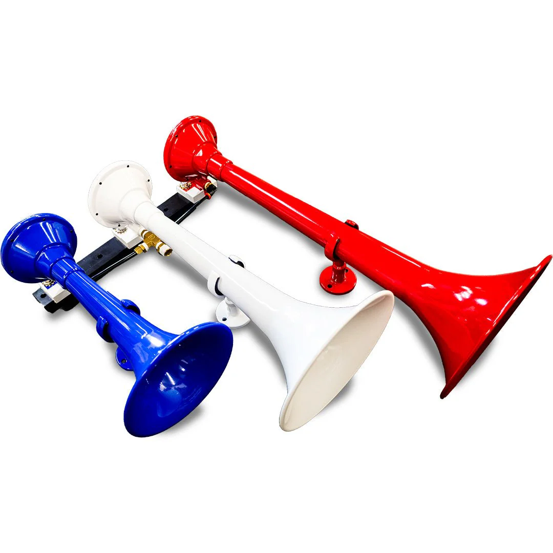 Kleinn Demon 730 Freedom Edition triple train horn — trumpet detail on flat rack