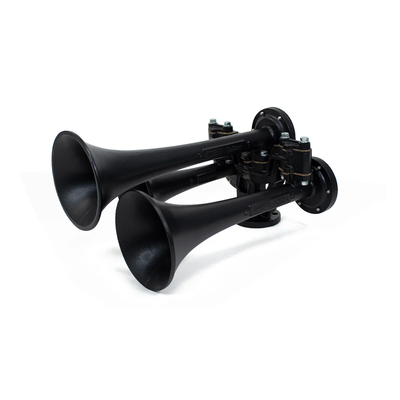 Nathan AirChime P3 train horn rear view showing 1/2 inch NPT air inlet and mounting base