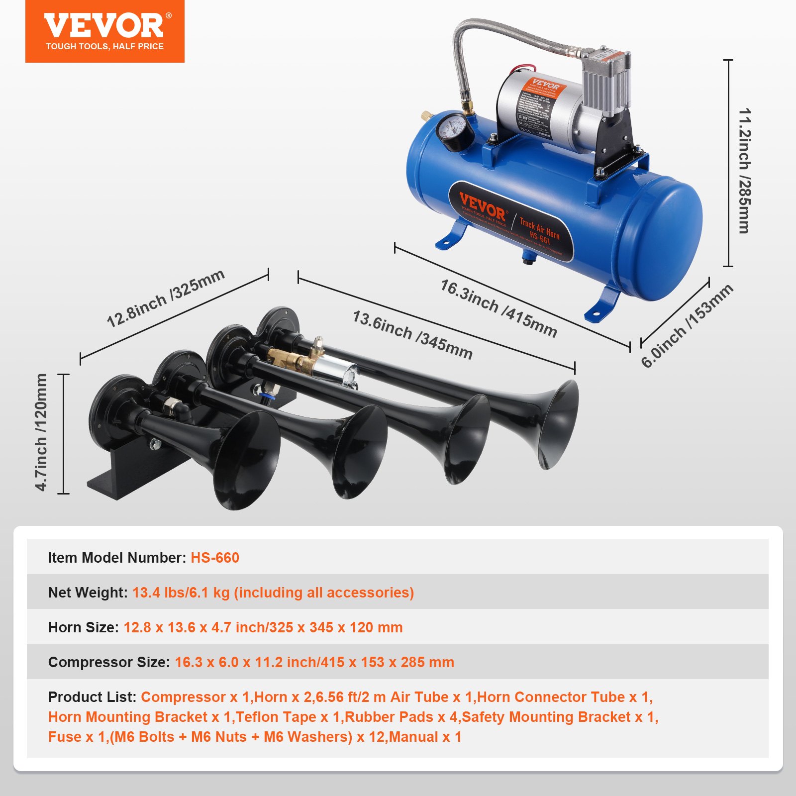Vevor train horn air tank and compressor kit