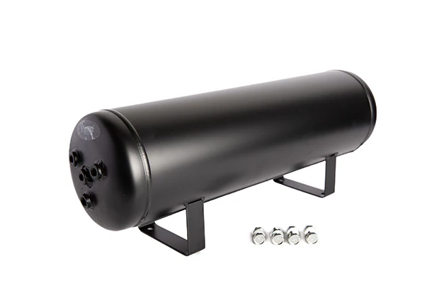 Black 5-gallon Viking Horns air tank with mounting brackets and hardware