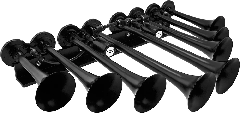 OCTOPOD VXH8124XLB trumpet array detail — four matched pairs of black metal trumpets