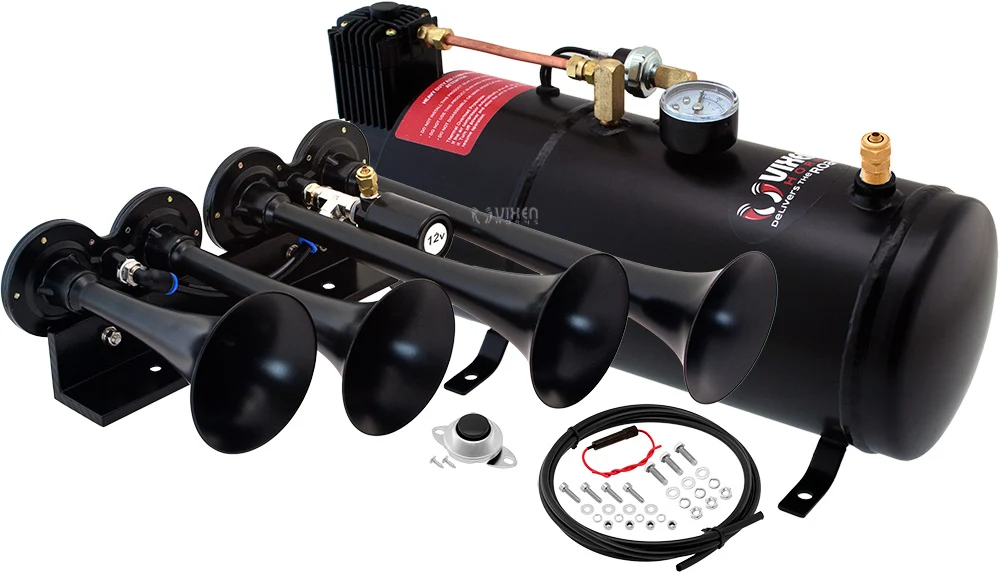 Vixen Horns VXO8210/4124B complete kit — quad trumpet horn with 1-gallon tank and 150 PSI compressor