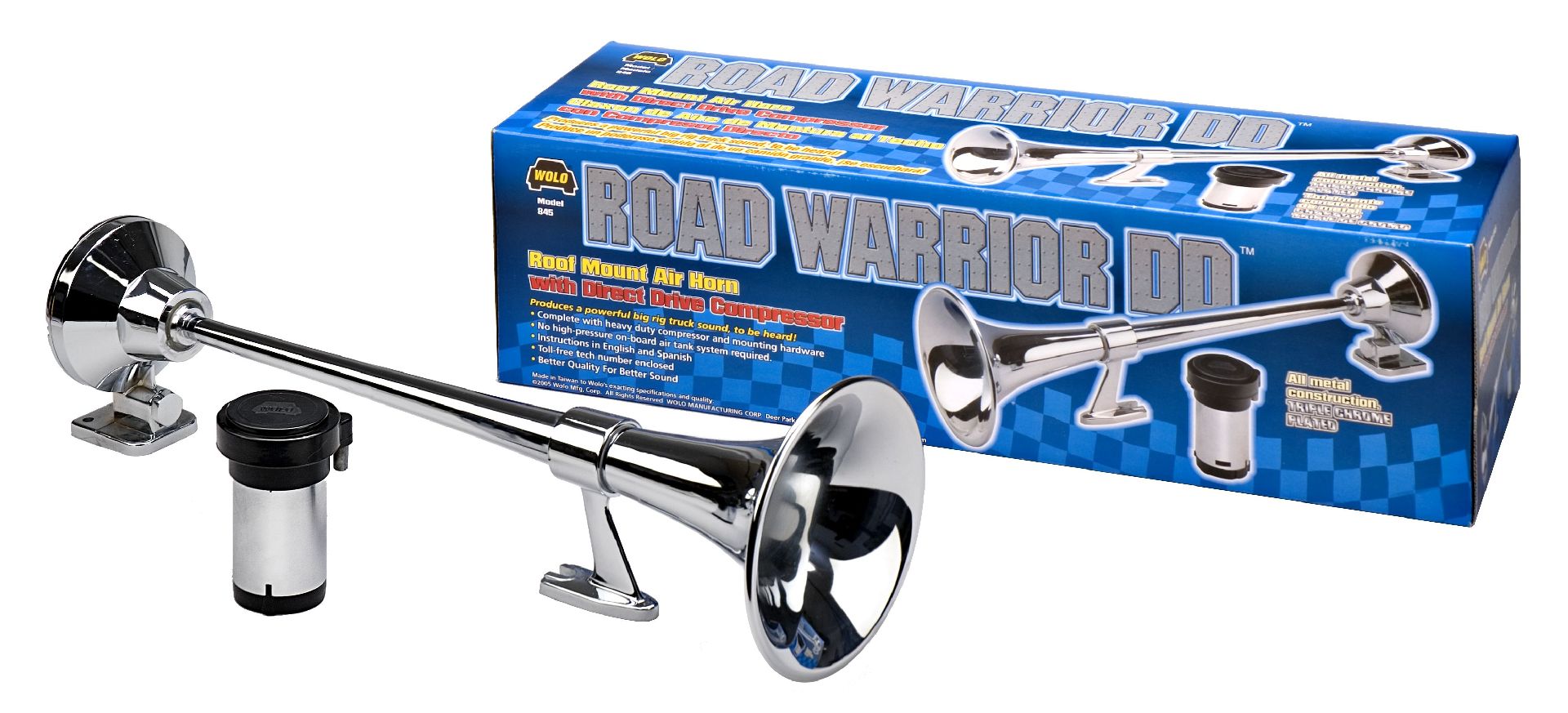 Wolo 845 Road Warrior DD retail box with trumpet and compressor in front