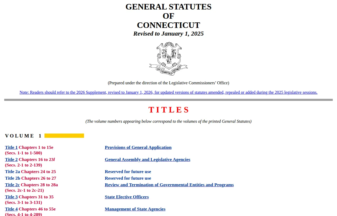 Screenshot of the official statute page at cga.ct.gov