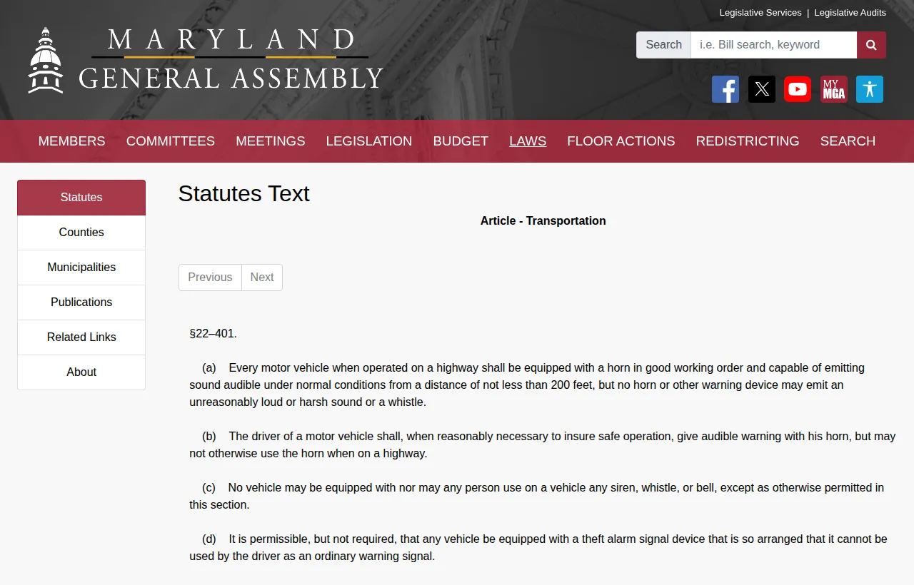 Screenshot of the official statute page at mgaleg.maryland.gov