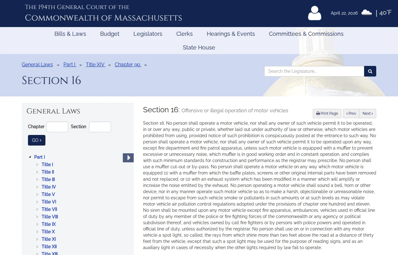 Screenshot of the official statute page at malegislature.gov