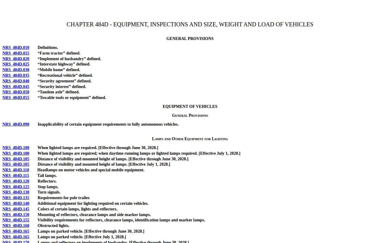 Screenshot of the official statute page at leg.state.nv.us