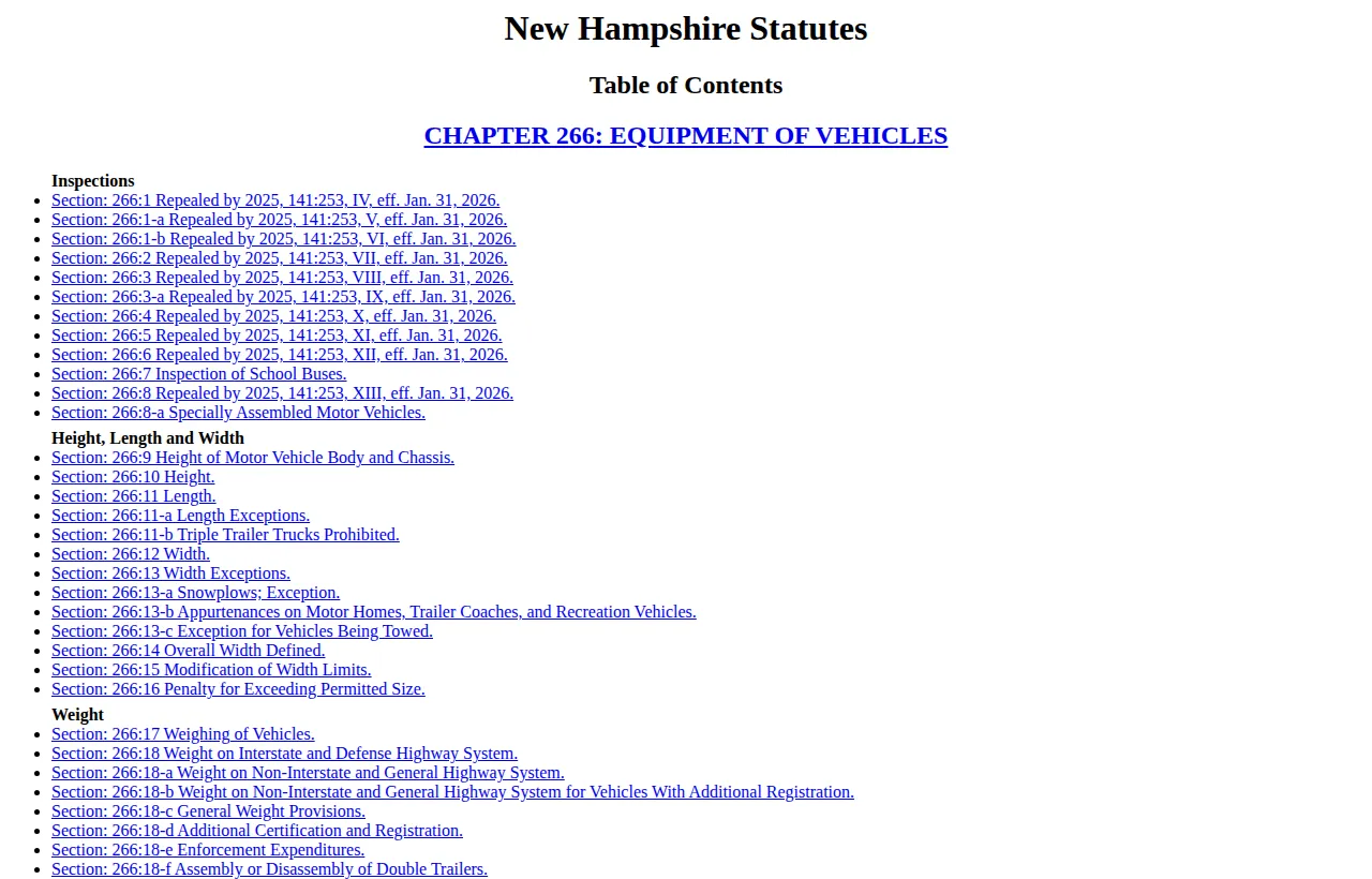 Screenshot of the official statute page at gc.nh.gov