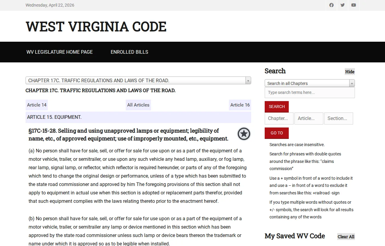 Screenshot of the official statute page at code.wvlegislature.gov